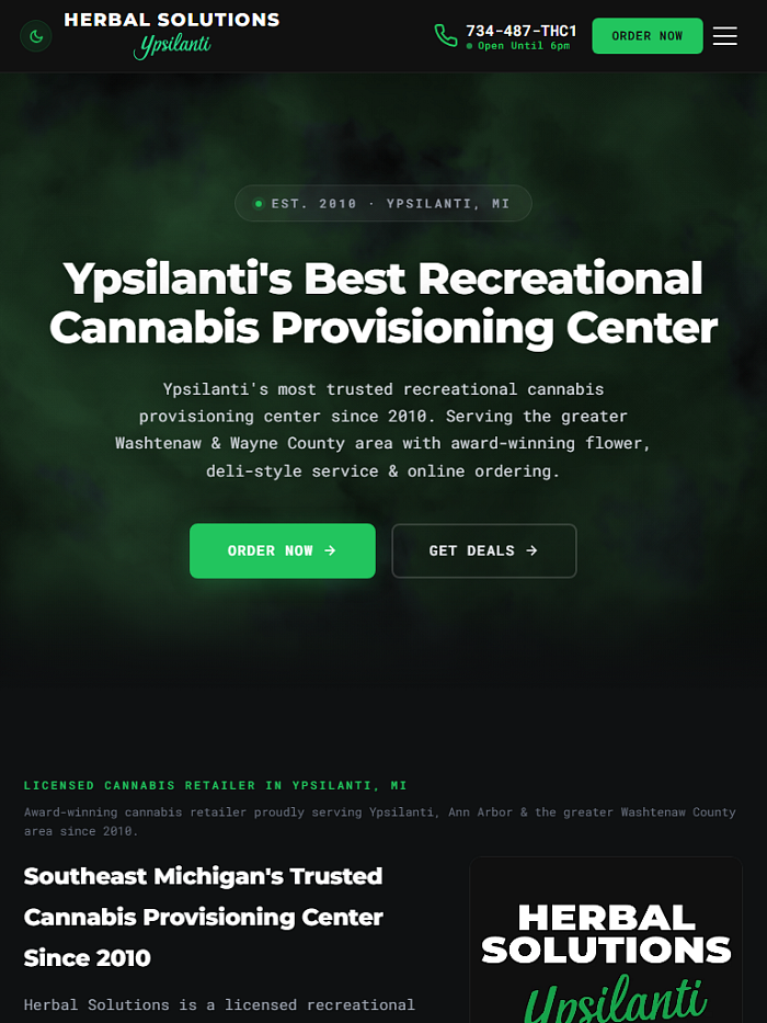 Herbal Solutions - Cannabis Dispensary Website tablet view