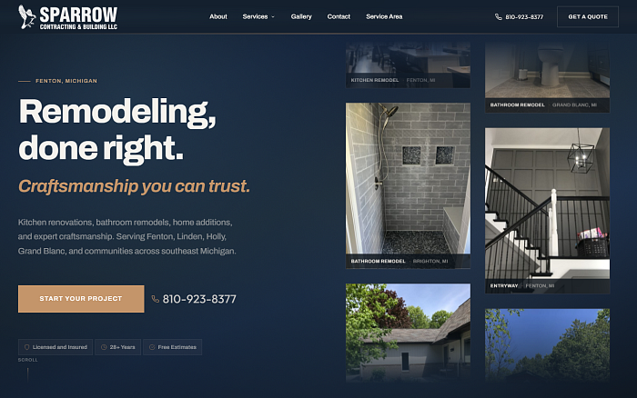 Sparrow Contracting &amp; Building - Contractor Website desktop screenshot