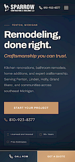 Sparrow Contracting &amp; Building - Contractor Website mobile screenshot