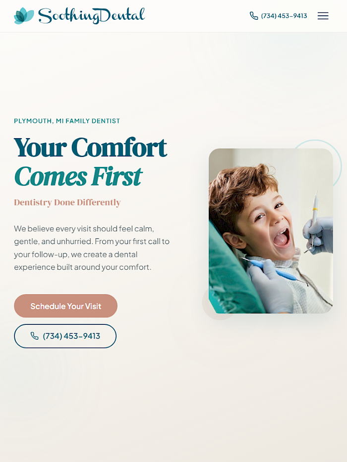 Soothing Dental - Dental Practice Website tablet view