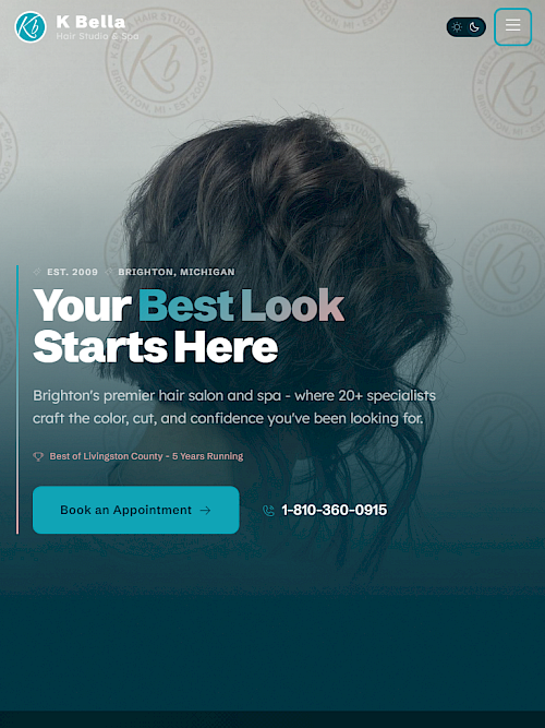 K Bella Hair Studio &amp; Spa - Full Site Redesign tablet screenshot