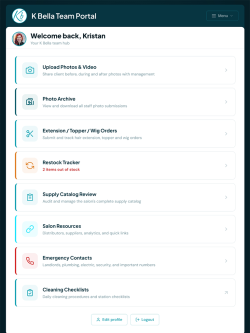 K Bella Team Portal - Staff Management App tablet screenshot